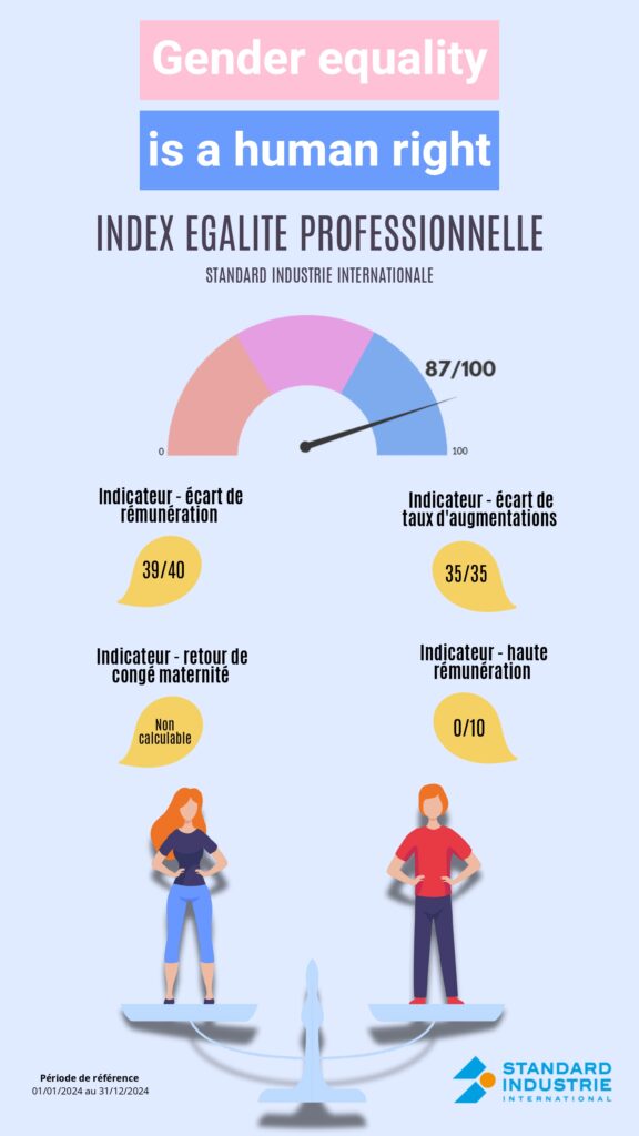 Découvrez le score de Standard Industrie concernant l'Egalité professionnelle femmes-hommes. Quatre indicateurs composent la note globale de l’index.